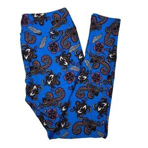 Lularoe Paisley Leggings Blue Pink Feathers Tall & Curvy TC Buttery Soft New